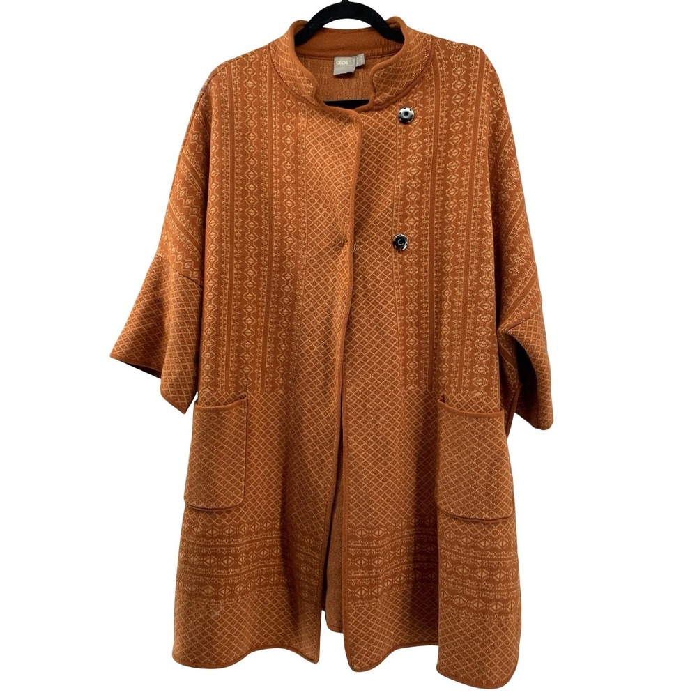 ASOS Women's Cardigan Coat Geometric Rust Orange Knit Size 10